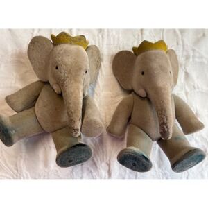 Vintage‎ Babar the Elephant Ceramic Felt Pair Figurines Collectible Old charming